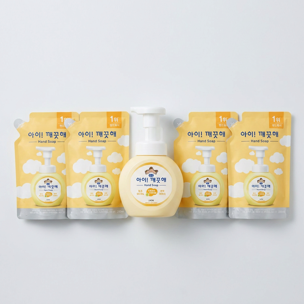 아이깨끗해 항균 폼 핸드솝, 순 파우더향, 250ml, 1개 + 리필, 200ml, 4개