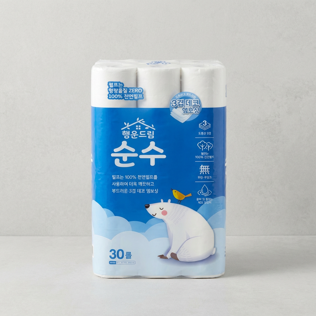 행운드림 순수 화장지, 3겹, 18m, 30롤, 2팩