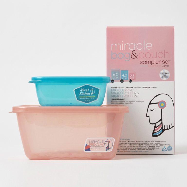 미라네주방 미라클통, 오리지널, 320ml, 1개 + 황토, 1.8L, 1개 + 미라클 샘플러 3매 세트, 1세트