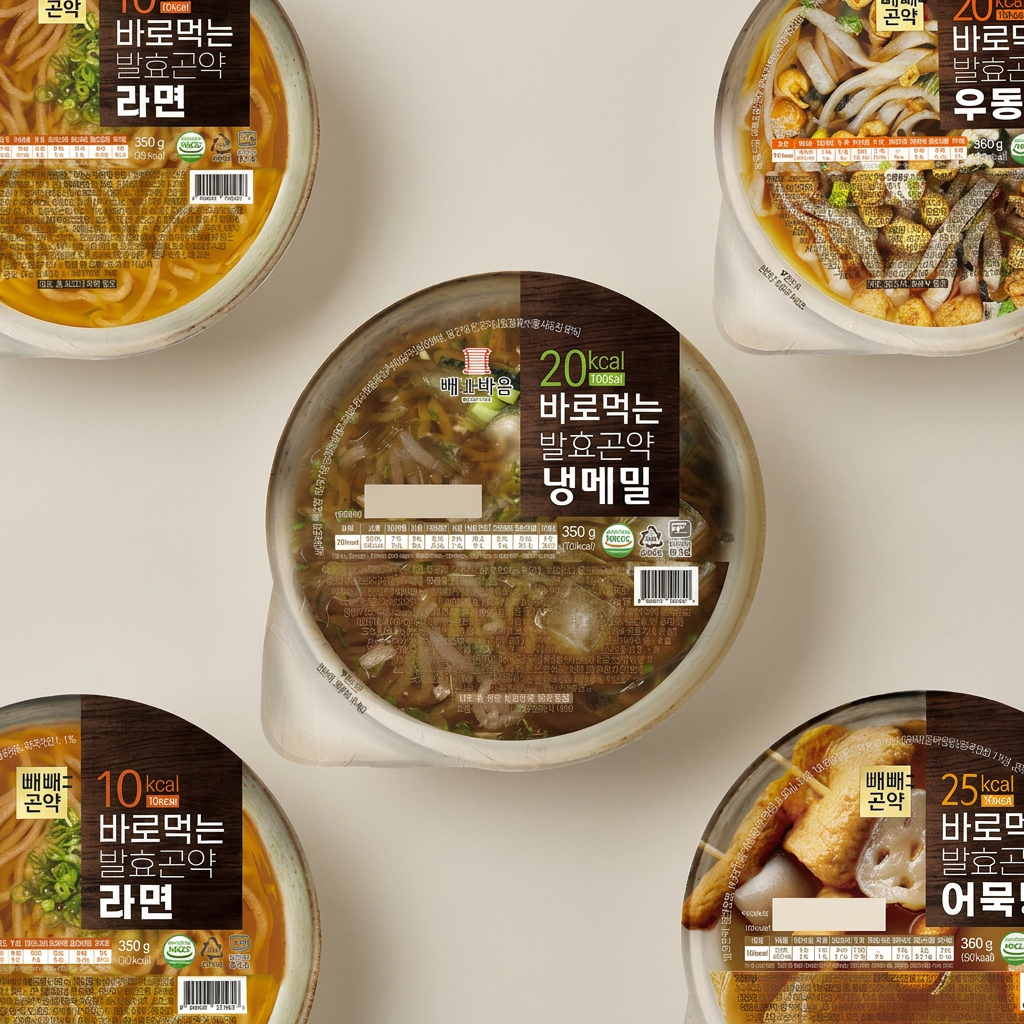 바로먹는 발효곤약 4종 세트, 냉메밀 350g 1개 + 라면 350g 1개 + 우동 350g 1개 + 어묵탕 360g 1개, 1세트