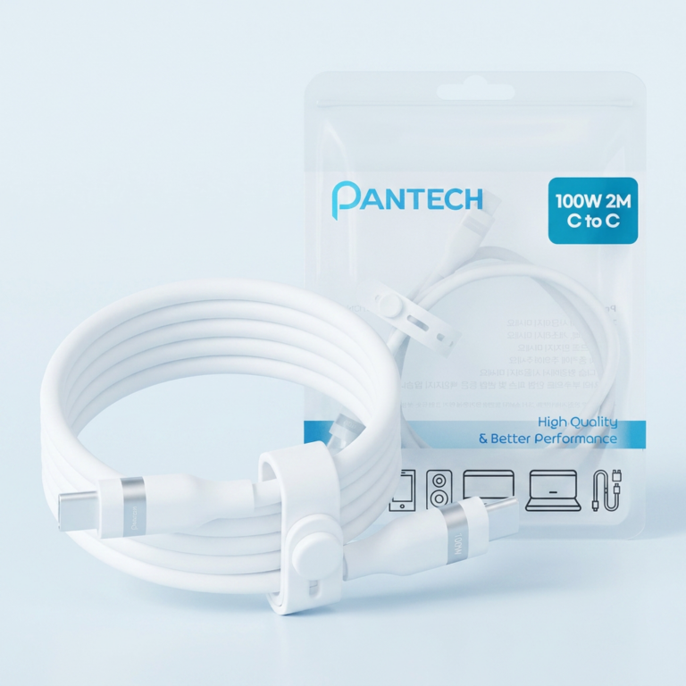 팬택 100W C to C 초고속 충전 실리콘 케이블, 화이트, 2m, 1개