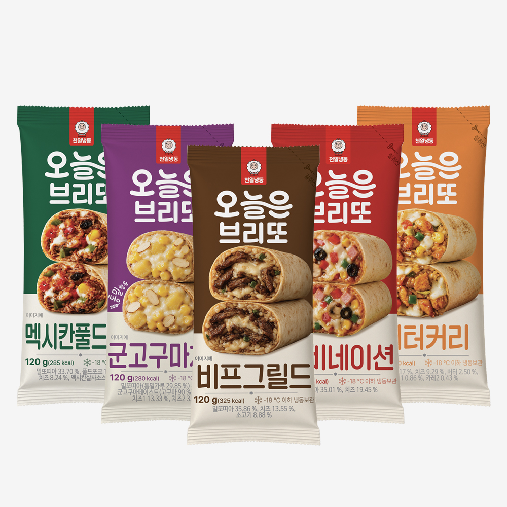천일식품 오늘은브리또, 비프그릴드 1개 + 멕시칸풀드포크 1개 + 콤비네이션 1개 + 버터커리 1개 + 군고구마치즈 1개, 120g, 5개