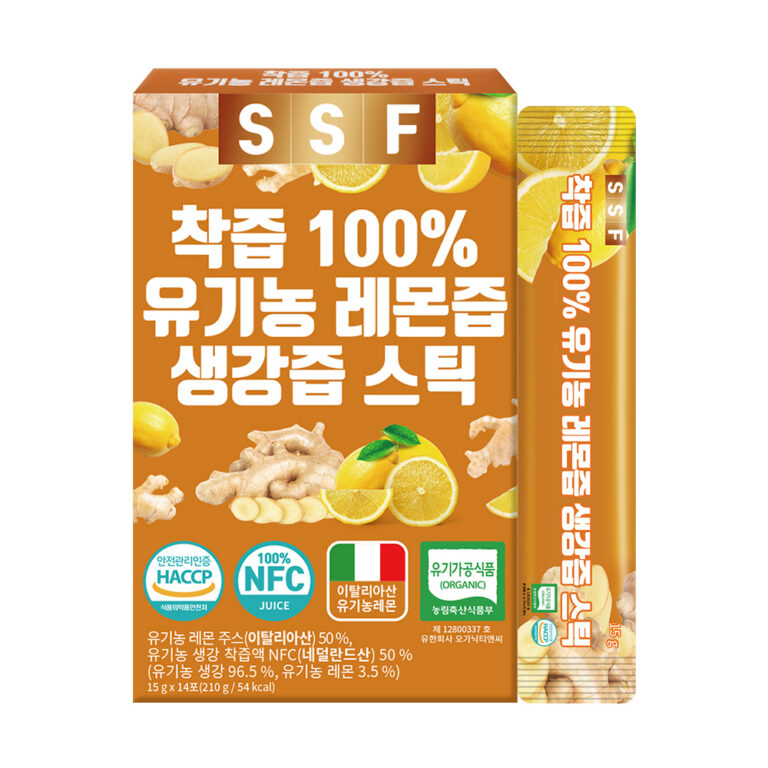 순수식품 착즙 100% 유기농 레몬즙 생강즙 스틱, 15g, 14포, 1박스