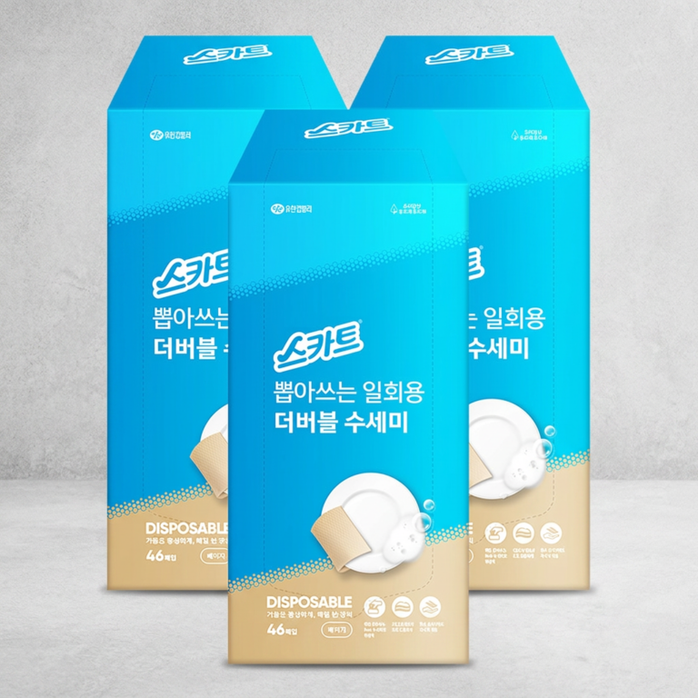 스카트 뽑아쓰는 일회용 더 버블 수세미, 베이지, 46매입, 3팩