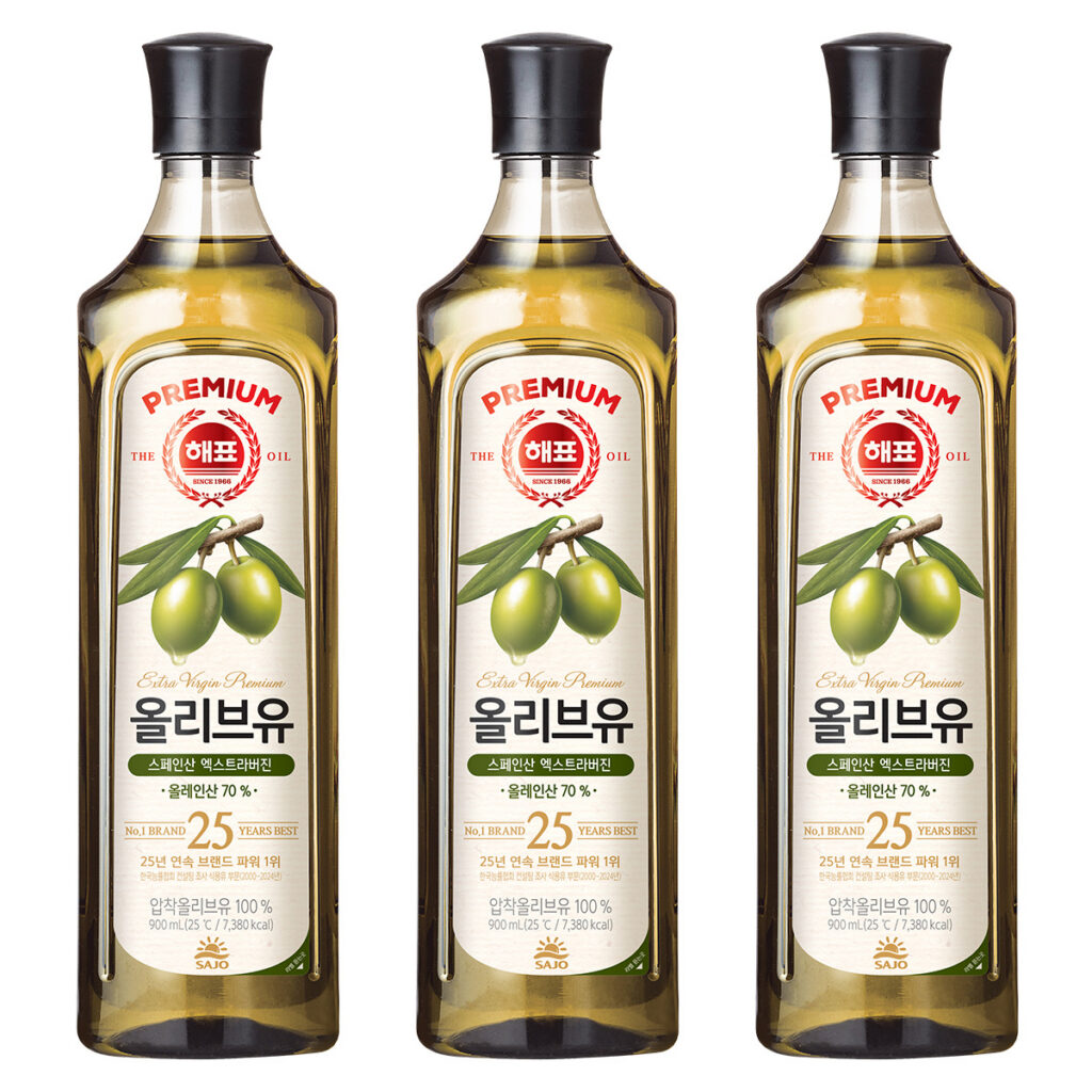 해표 엑스트라버진 압착 올리브유, 900ml, 3개