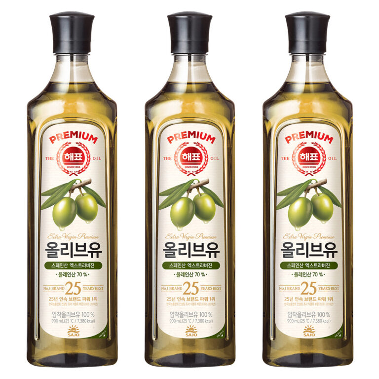해표 엑스트라버진 압착 올리브유, 900ml, 3개
