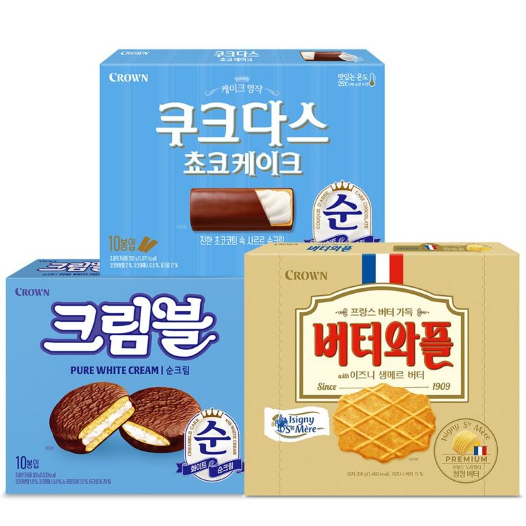 크라운 크림블 순크림 300g + 쿠크다스 초코케이크 202g + 이즈니 버터와플 316g, 3개, 1세트