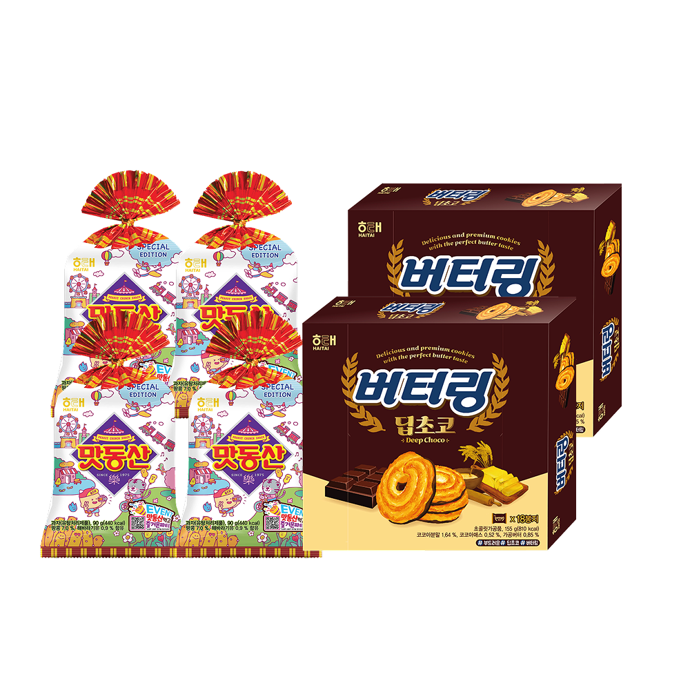 해태 맛동산 90g 4개 + 버터링 딥초코 155g 2개, 1세트