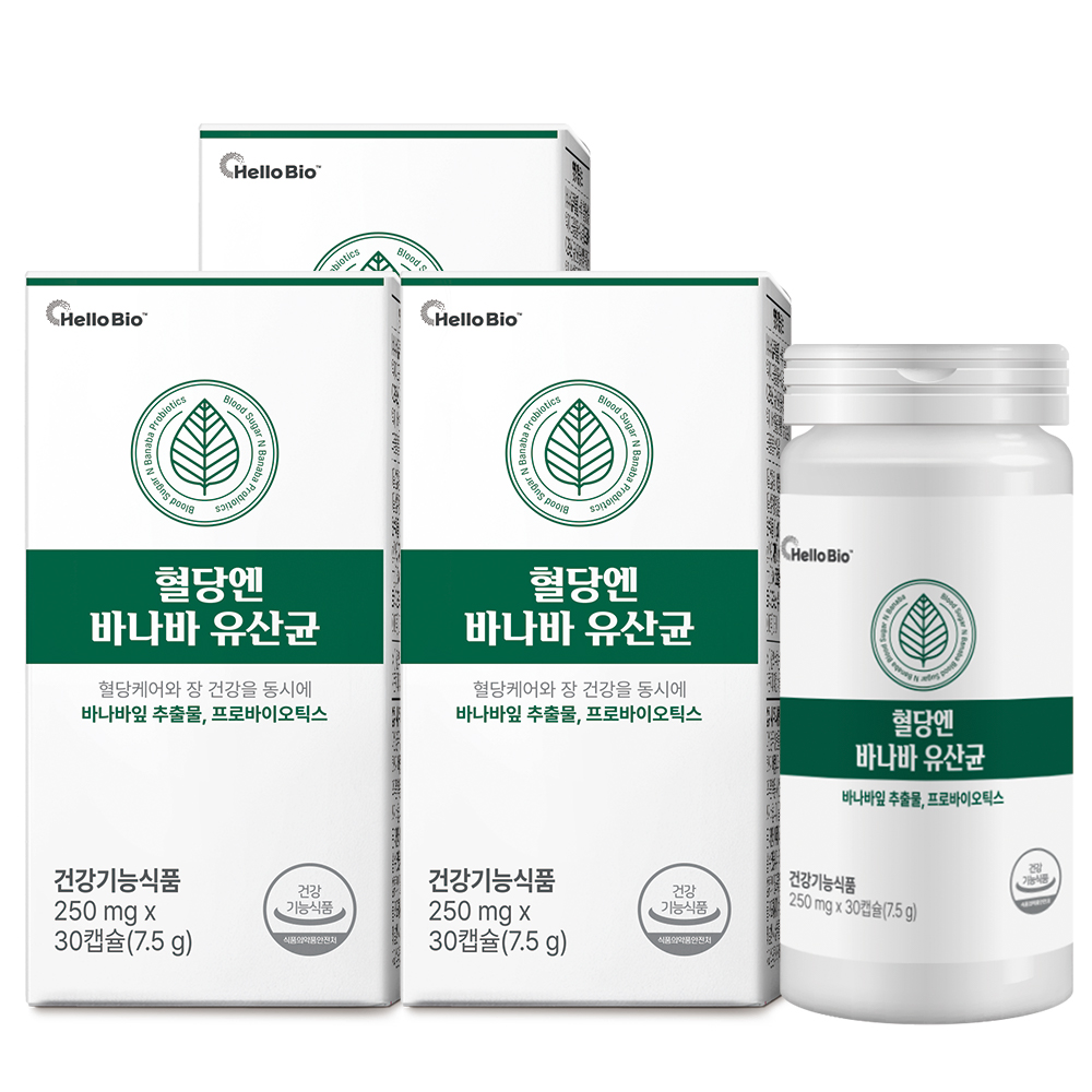 헬로바이오 혈당엔 바나바 유산균, 250mg, 30캡슐, 3박스