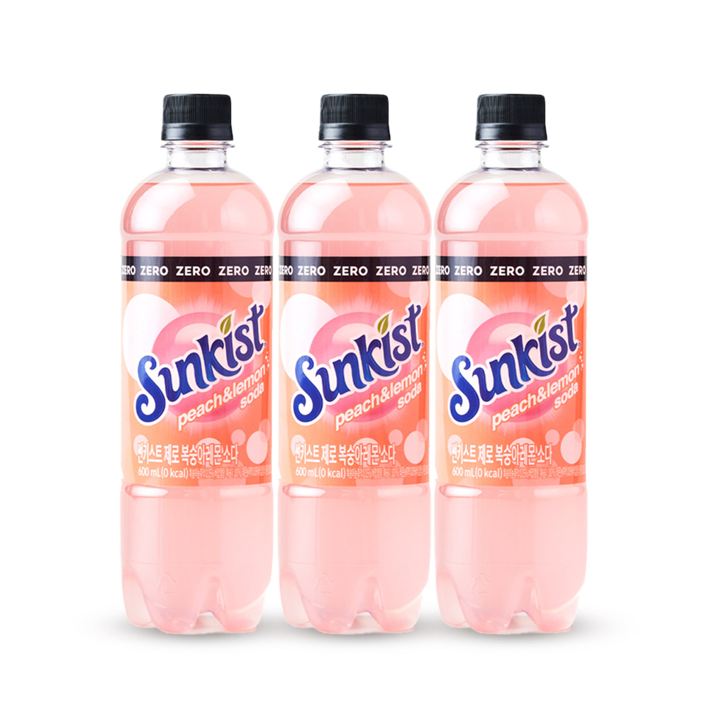 썬키스트 제로, 복숭아레몬소다, 600ml, 24개