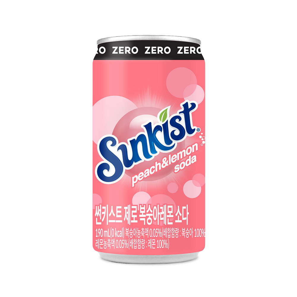 썬키스트 제로, 복숭아레몬소다, 190ml, 30개