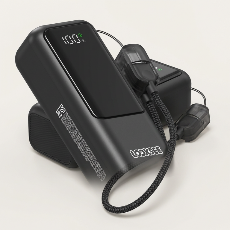 룩씨 미니 그립 보조배터리 10000mAh, 블랙, 1개 + C타입 스트랩 케이블, 1개