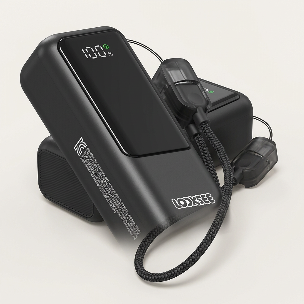 룩씨 미니 그립 보조배터리 10000mAh, 블랙, 1개 + C타입 스트랩 케이블, 1개