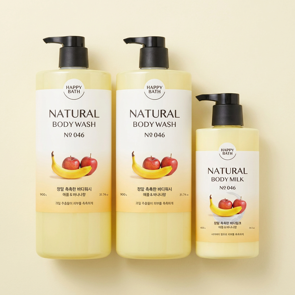 해피바스 정말 촉촉한 바디워시, 애플 바나나향, 900ml, 2개 + 바디밀크, 애플 바나나향, 400g, 1개, 1세트