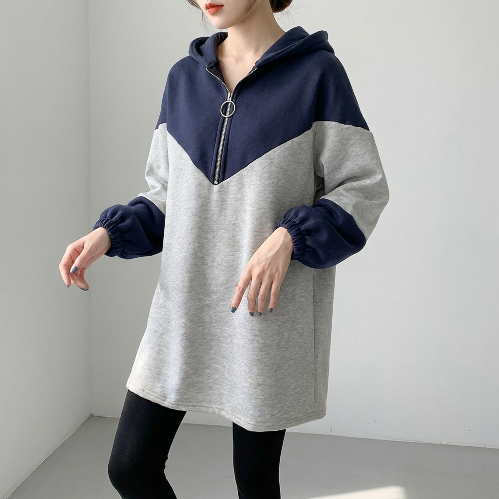 여성 캐주얼 데일리 반집업 후드 원피스 GW0966, 원컬러, FREE, 1개