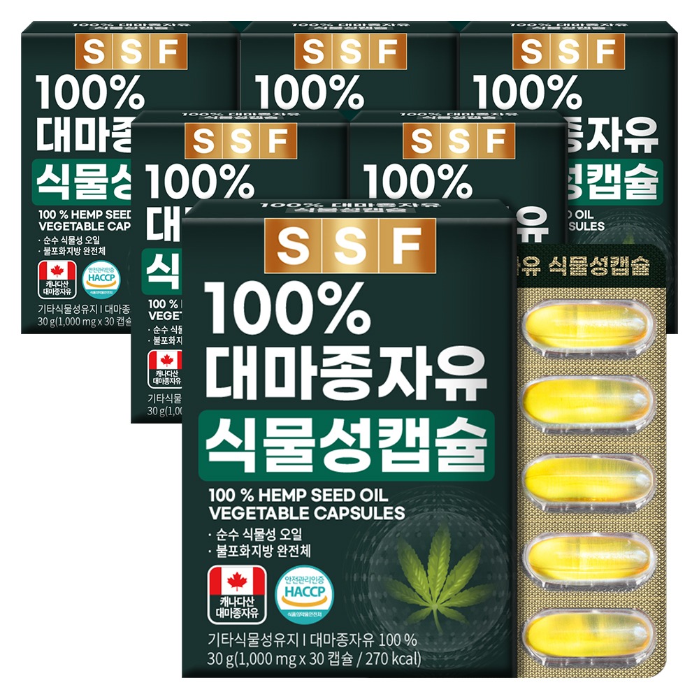 순수식품 대마종자유 햄프씨드 오일 식물성캡슐 1개월분, 30캡슐, 6박스