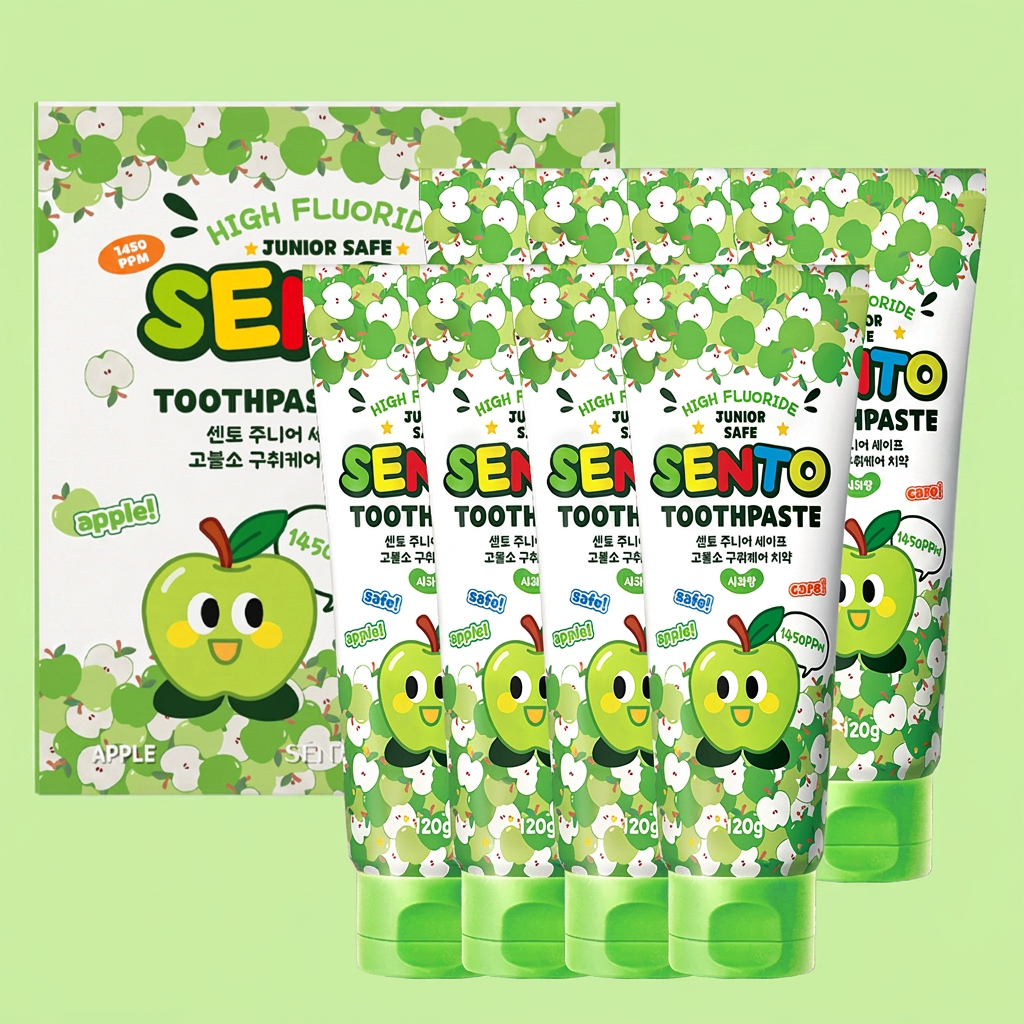 센토 주니어 세이프 구취케어 어린이 치약, 사과향, 120g, 8개