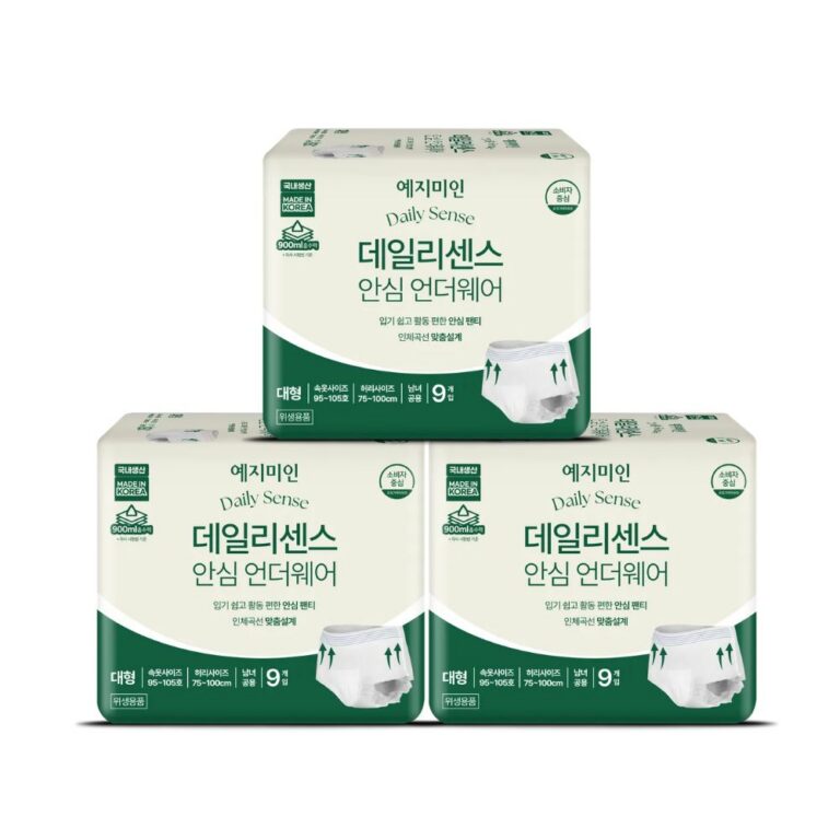 예지미인 데일리센스 요실금 기저귀 팬티형, 대형, 9개입, 3팩